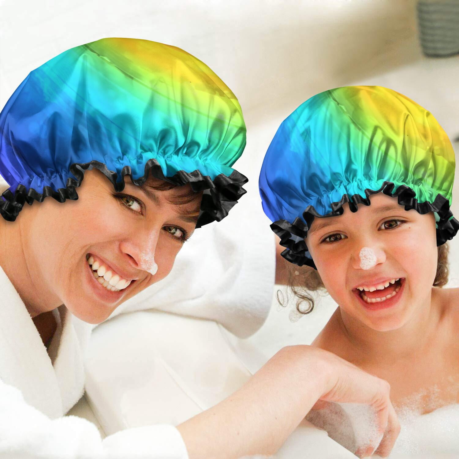 Shower Caps,Colorful Tie Dye Pattern Waterproof Shower Cap for Women 4 Pieces,Double Reusable Hair Cover for Shower PEVA Elastic Stretch Hem