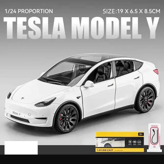 1:24 Tesla Model Y Model 3 Model S Metal Alloy Diecast Toy Car Model Sound And Light Children's Toy Collectibles Birthday Gifts white-boxed