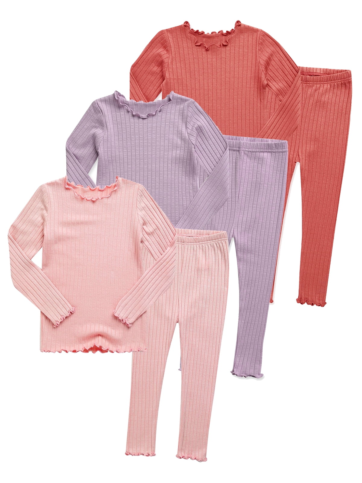 513T Little Girls Child Solid Pajamas Sets Kids' 2 Piece Long Sleeve Pjs Set Cotton Sleepwear