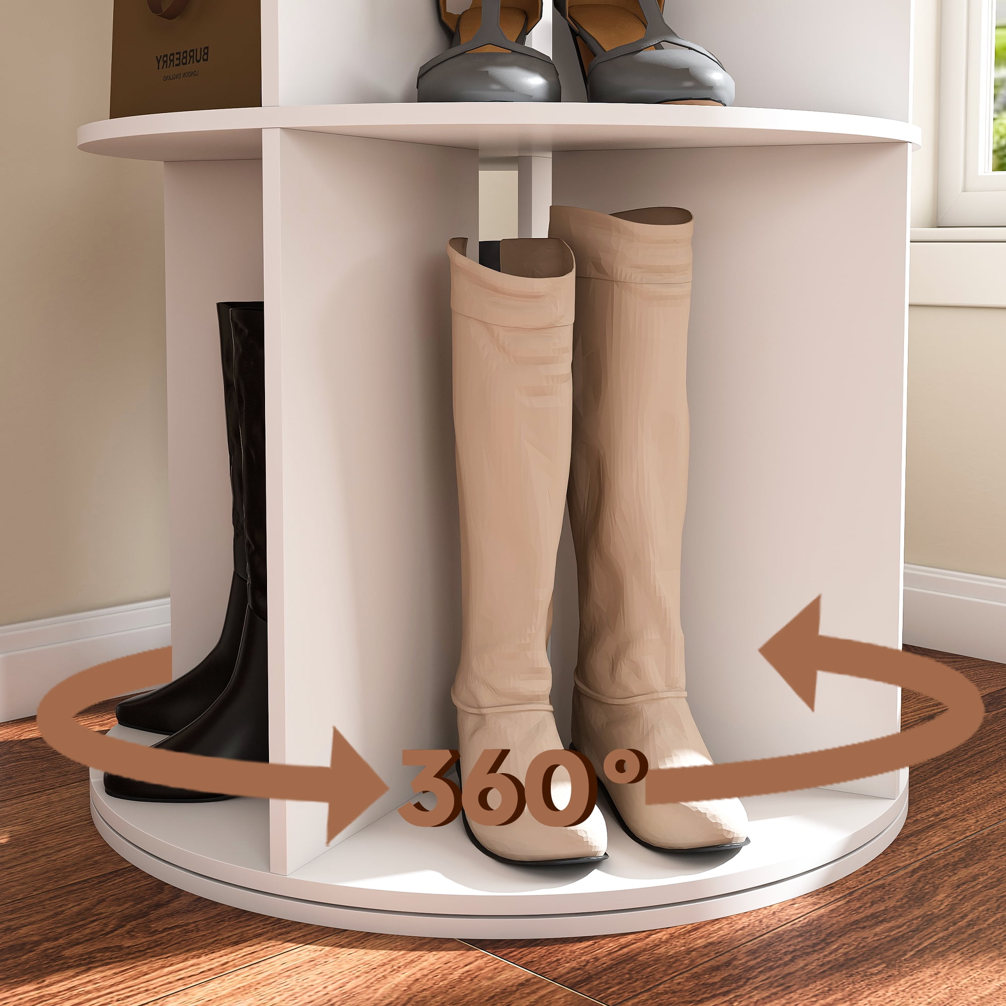 Miniyam 6-Tier Rotating Shoe Rack, Holds 24 Pairs, Space-Saving Design for Shoes & Accessories