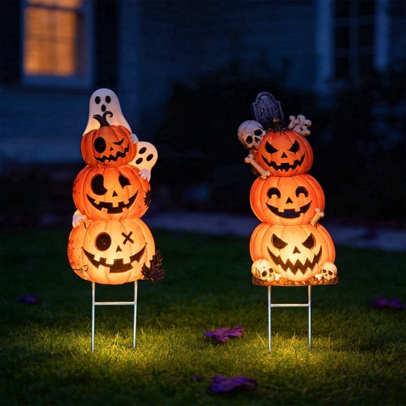 AGCAN 2 Pcs Halloween Yard Signs, Scary Pumpkin Yard Signs with Stakes, Halloween Decor for Outdoor, Lawn, Garden, Home, Party Decor