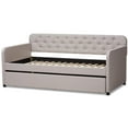 thumbnail image 5 of Baxton Studio Camelia Modern and Contemporary Beige Fabric Upholstered Button-Tufted Twin Size Sofa Daybed with Roll-Out Trundle Guest Bed, 5 of 10