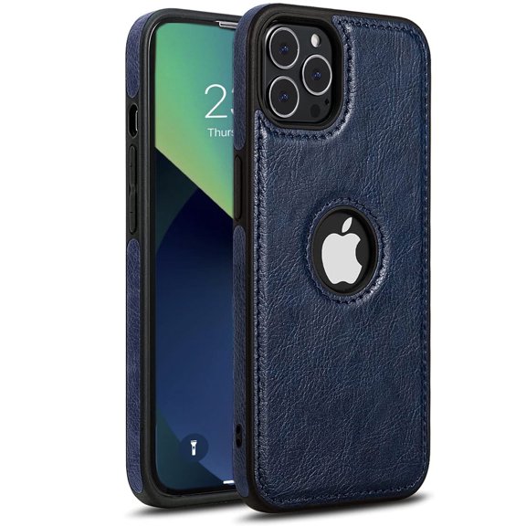 AIOVETEAB Compatible with iPhone 13 Pro Case Premium Leather TPU Hybrid Case Cover,Navy Blue
