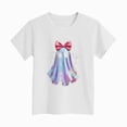 thumbnail image 4 of xaweyi Kids Halloween Graphic Shirt Cute Ghost with Bow Short Sleeve Crew Neck Girls Top,Sizes 6-7 Years, 4 of 5