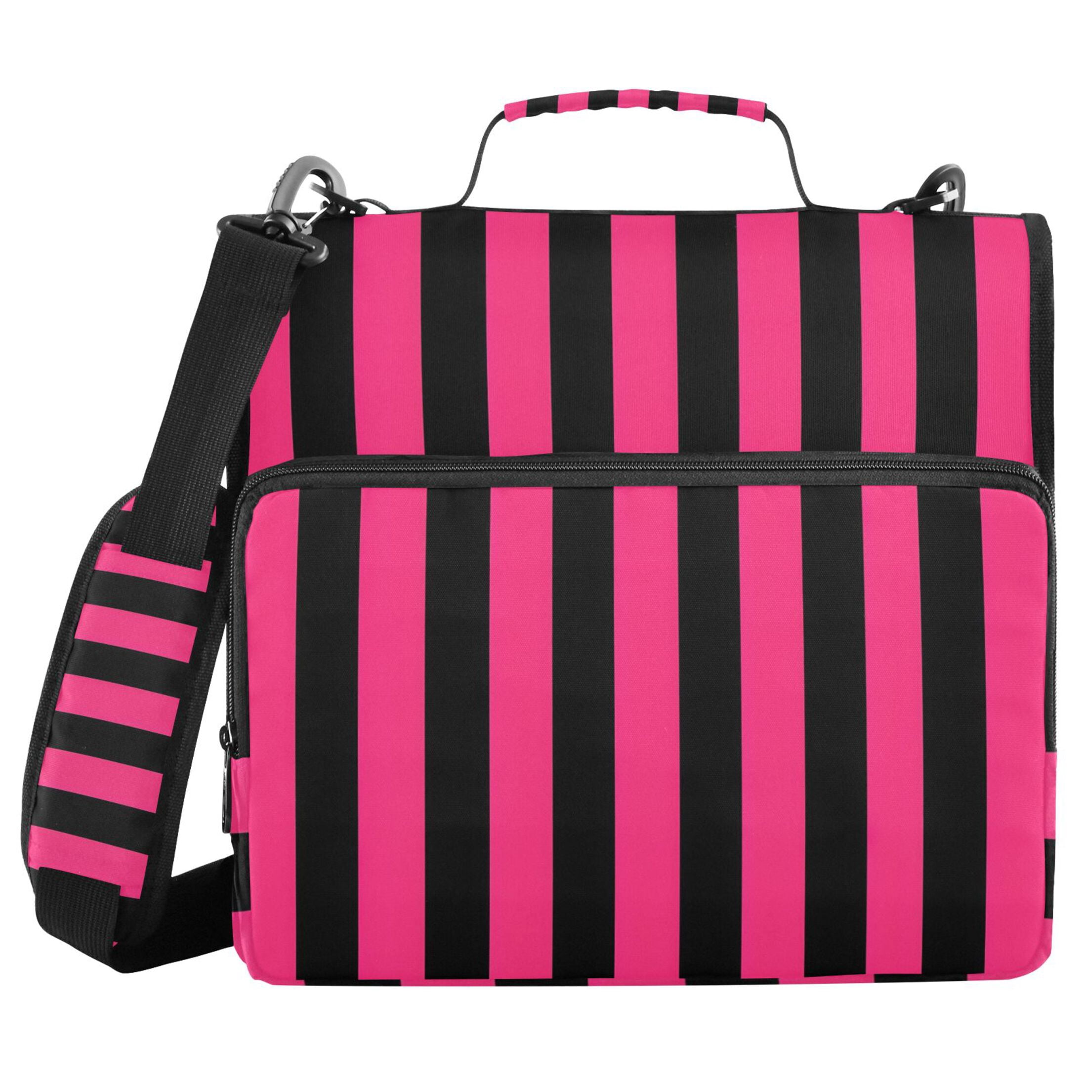 ALAZA Zipper Binder Pink and Black Stripe Pattern 3 Ring Trapper Keeper File Folder Organizer Bag