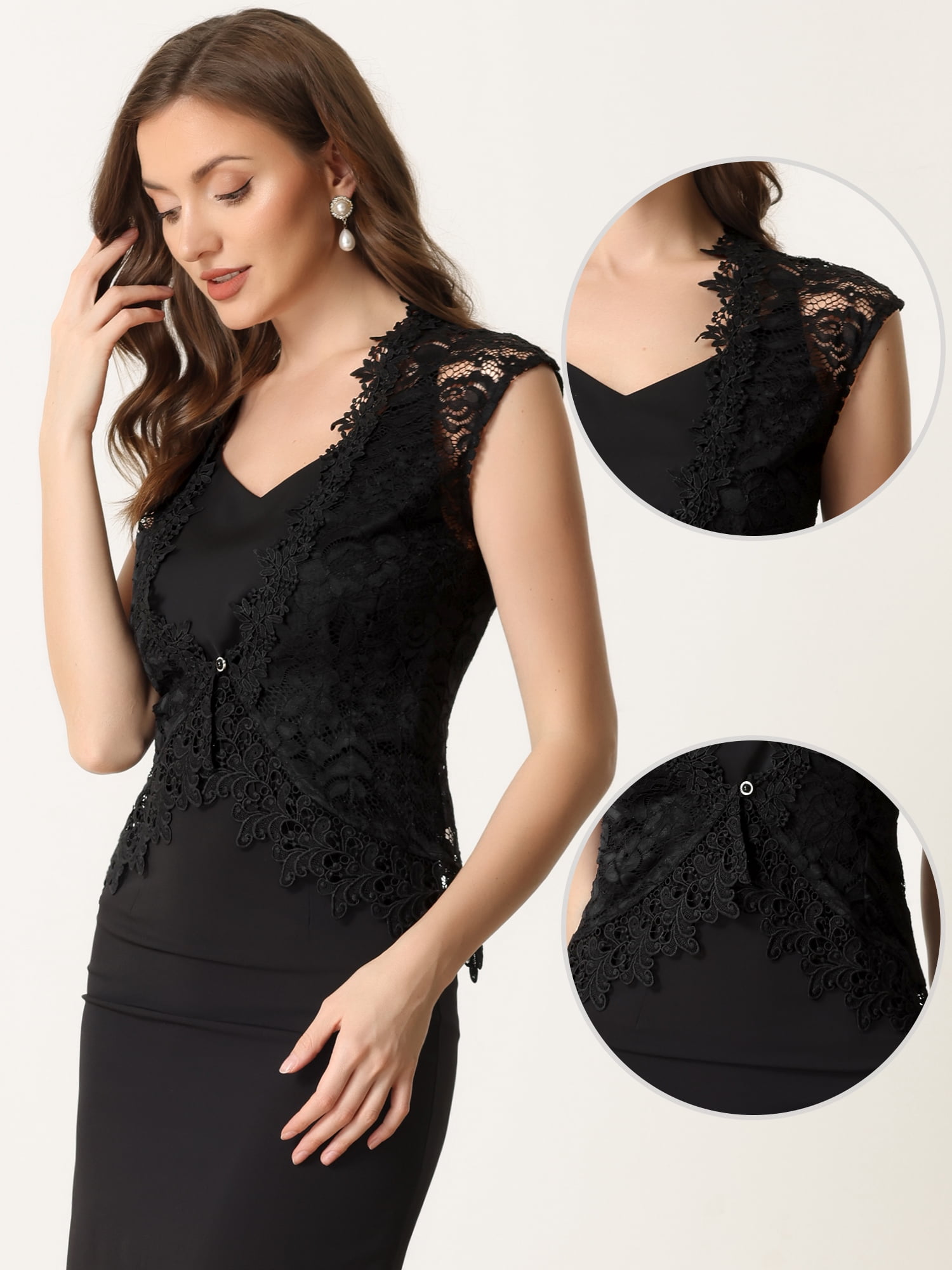 DARING DIVA Women's Lace Cap Sleeves Cardigan Floral Shrug XL Black