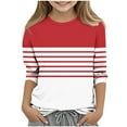 thumbnail image 3 of Delliss Girl's Summer Casual Loose Striped Print 3/4 Sleeve Crew Neck Fashion Top Red 11 Years, 3 of 6