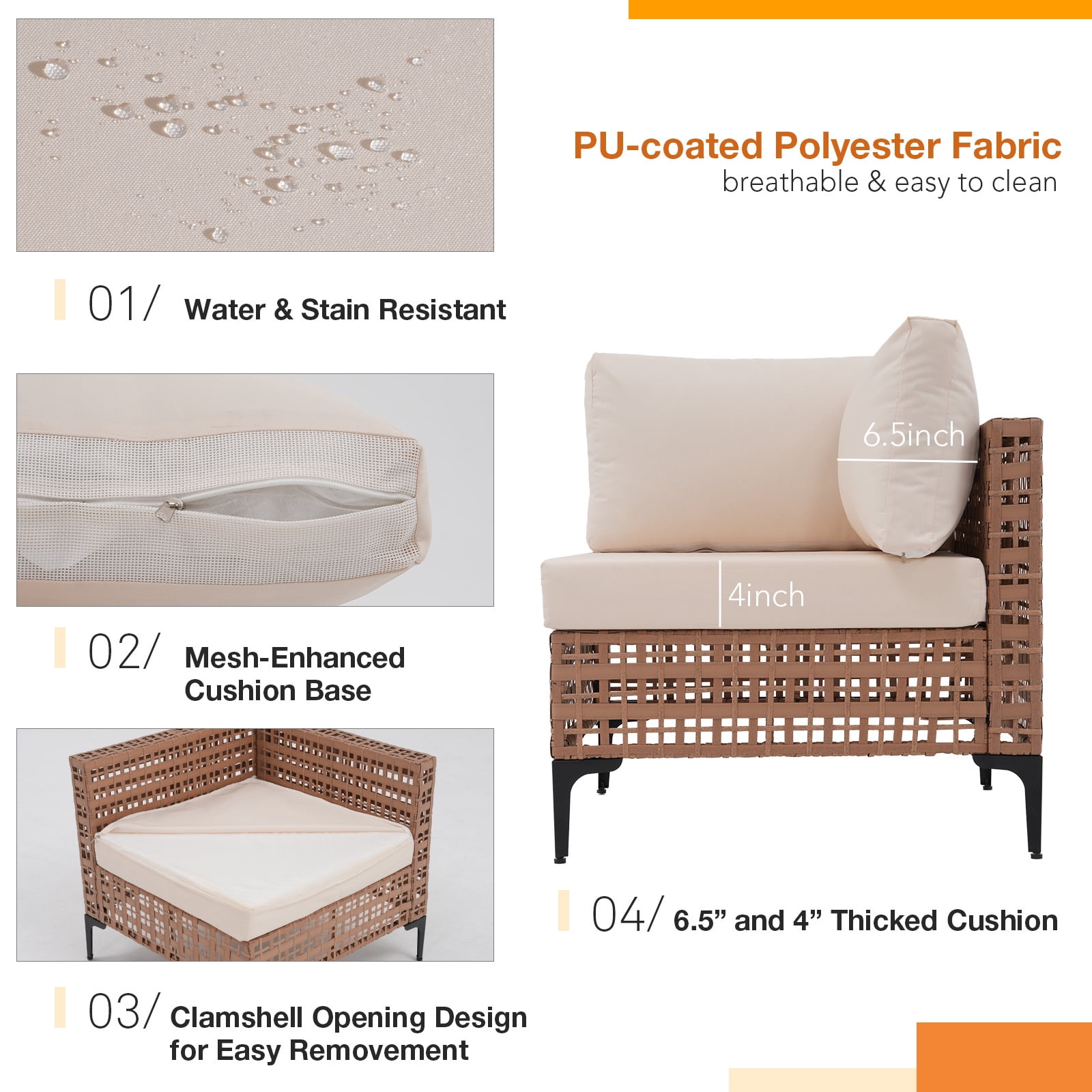 JOIVI 7 Pieces Patio Furniture Set, Outdoor Sectional Sofa Set with Cushion and Coffee Table, 7-Piece PE Rattan Conversation Set for Deck, Porch, Backyard, Off-White