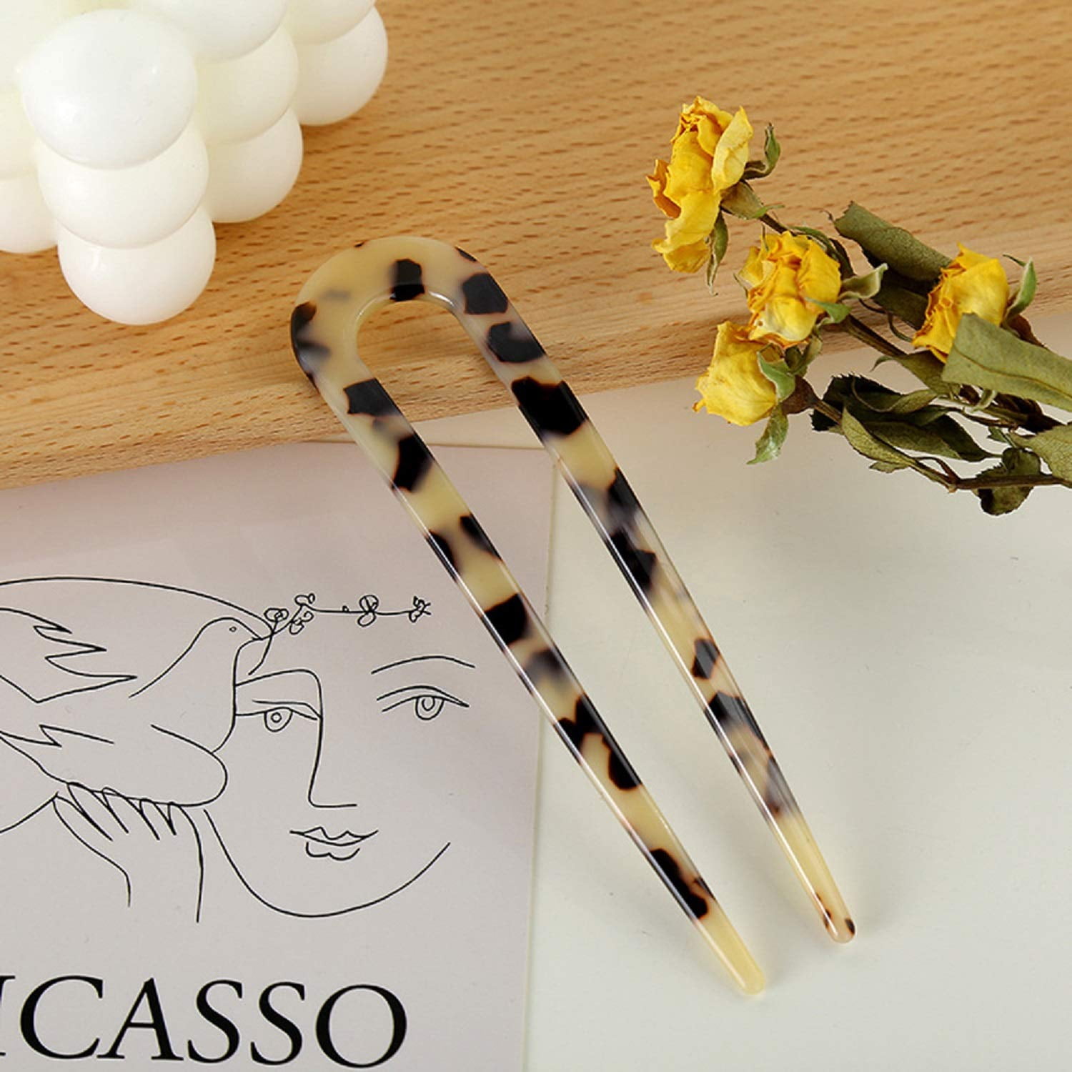 6 Pcs U-Shaped Hairpin, Vintage Hair Pin Fork Sticks Tortoise Shell U Shape Hair Clips Cellulose Acetate Tortoise Shell Hair Pins Clips French Style Metal Hair Sticks for Women Girls Hair Styling
