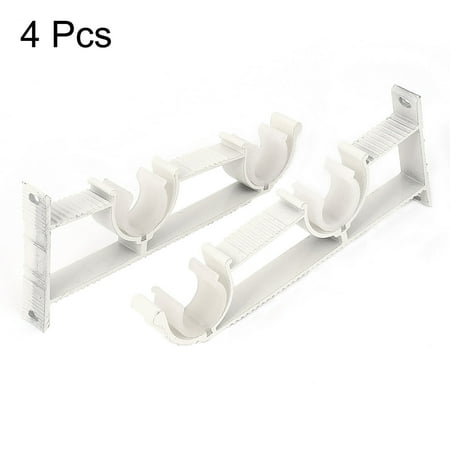 2pcs 1" Dia Double Clips Drapery Curtain Rod Wall Mount Bracket 7.5x18cm White