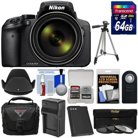 Nikon Coolpix P900 Wi-Fi 83x Zoom Digital Camera with 64GB Card + Battery & Charger + Case + Tripod + 3 Filters + Hood + Kit