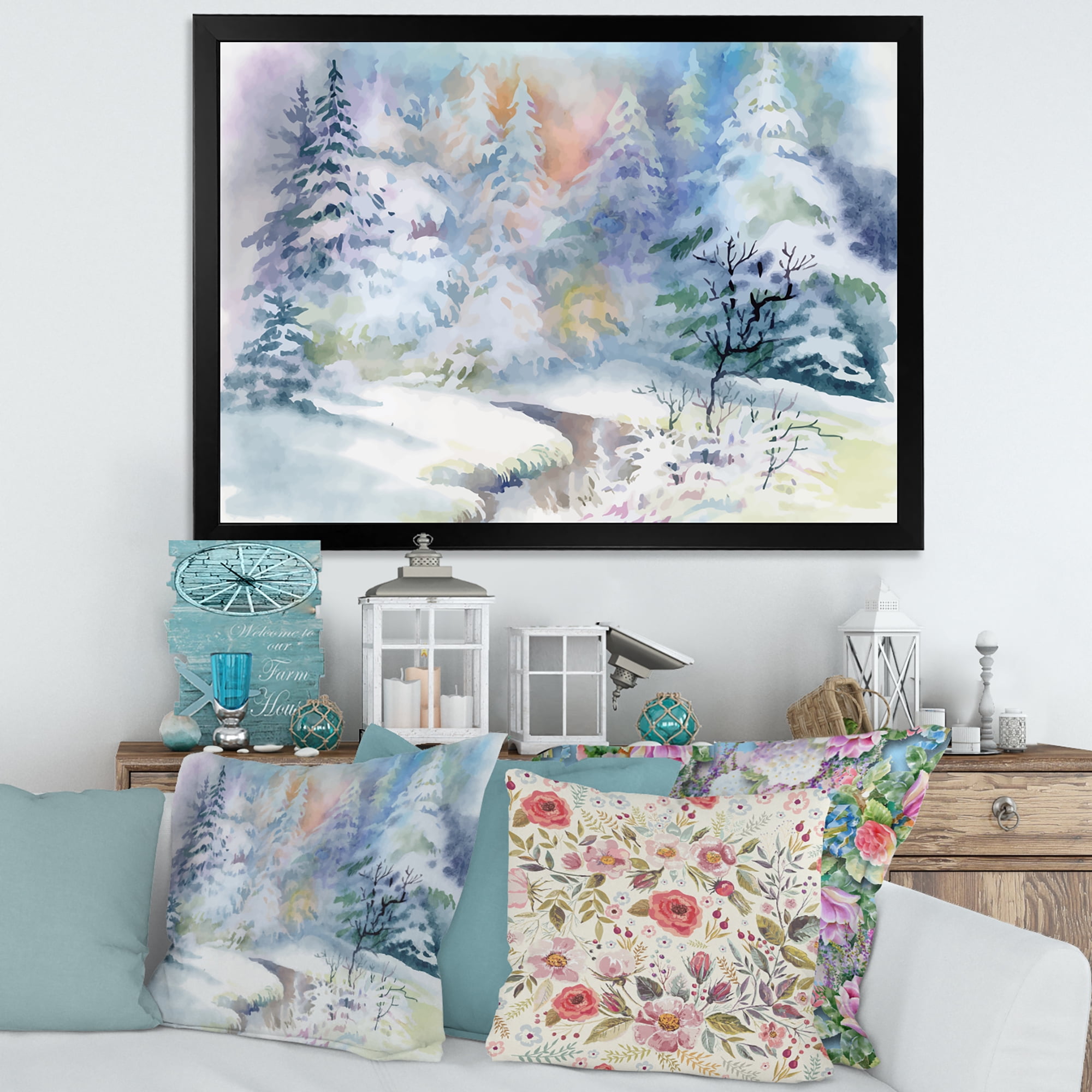 Designart 'Snowy River With Winter Landscape' Traditional Framed Art Print