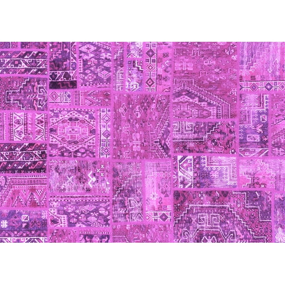 Ahgly Company Indoor Rectangle Patchwork Purple Transitional Area Rugs, 2' x 4'