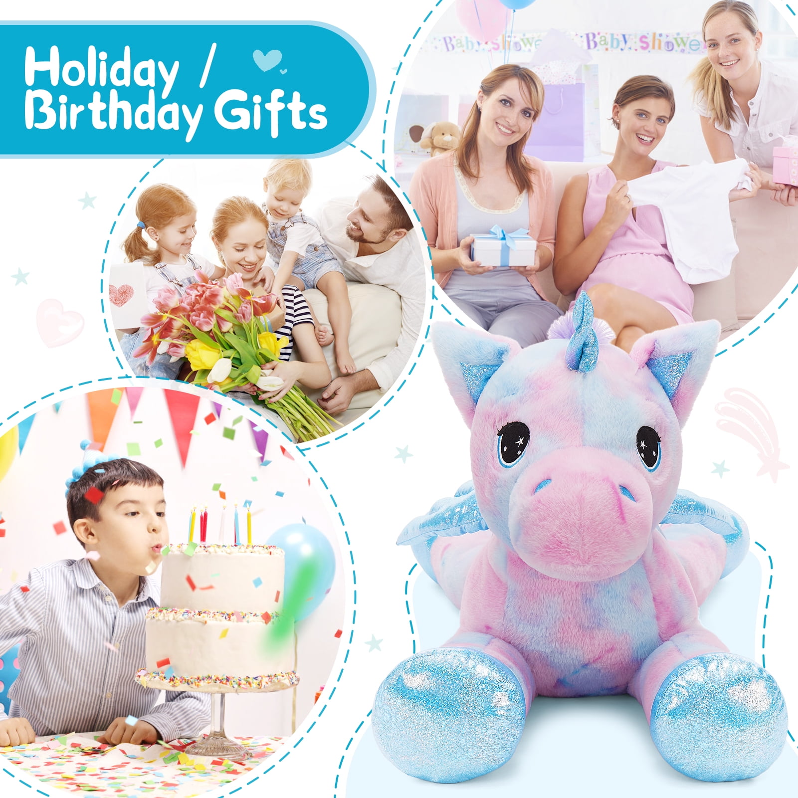 MorisMos 43'' Giant Unicorn Stuffed Animal Soft Unicorn Plush Toy with Wings