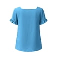 thumbnail image 4 of QUNYINEY Cotton Linen Women's Tshirt Ruffle Summer Short Sleeve Tunic Tops Loose Fit Square Neck Solid Casual Pullover Shirts, 4 of 7