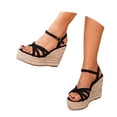 thumbnail image 3 of IWRICH Women's Espadrilles Wedge Platform Sandals Braided Ankle Strap Open Toe Heels Beach Sandals Summer Shoes Black 7.5, 3 of 9