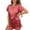 ZA-Red-two piece pajama set, variant on Yourumao Womens Satin Pajama Set Two Piece Short Sleeve Button Down Shirts and Ruffle Hem Shorts Striped Silky Pajama Sets for Loungewear