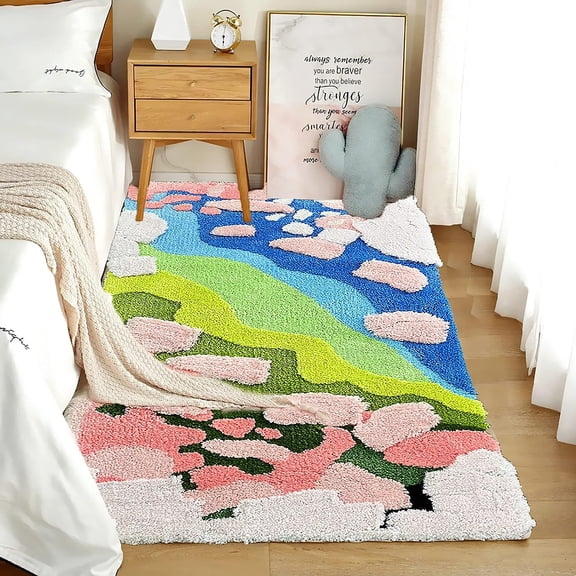Ukeler Floral Moss Decor Area Rugs for Girls Soft Shag Bedroom Rugs Non Slip Cozy Plush Floor Mat Throw Rugs for Kids Bedroom Decoration 55''×27''