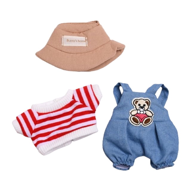 3 Piezas Mini Ropa para Muñecas de 6 Pulgadas, Ropa para Muñecas de Niña, Conjunto de Rayas Rojas, Ropa para Muñecas, Trajes con Pantalones, Lindo Tra conjunto de sombrero caqui
