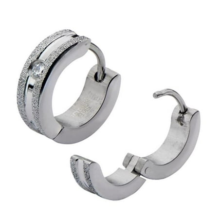 Inox Jewelry SSE276 Huggies Stainless Steel Gem Earrings, Matte Finish