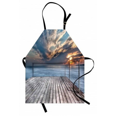

Travel Apron Ocean Sea View Terrace Balcony During Sunset Dawn Image Print Unisex Kitchen Bib Apron with Adjustable Neck for Cooking Baking Gardening Pale Brown Grey and Sky Blue by Ambesonne