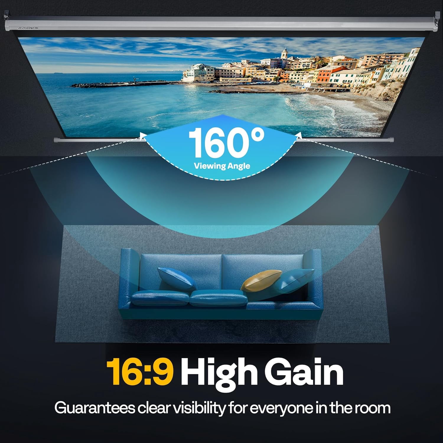 SPECSTAR 100 Inch Manual Pull Down Projector Screen, 16:9 HD Retractable Projector Screens for Movie Home Theater Cinema Office Video Game