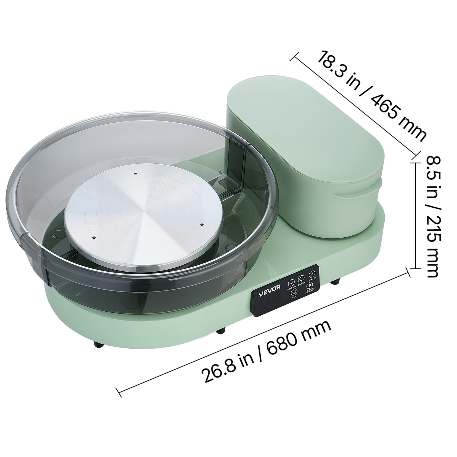 VEVOR Pottery Wheel for Adults, 14" and 11" Turntables, 450W Electric Table Top Pottery Wheel with Foot Pedal, 30-300 RPM Adjustable Speed, Aluminum Body, for Beginners, DIY Clay Art Craft, Green