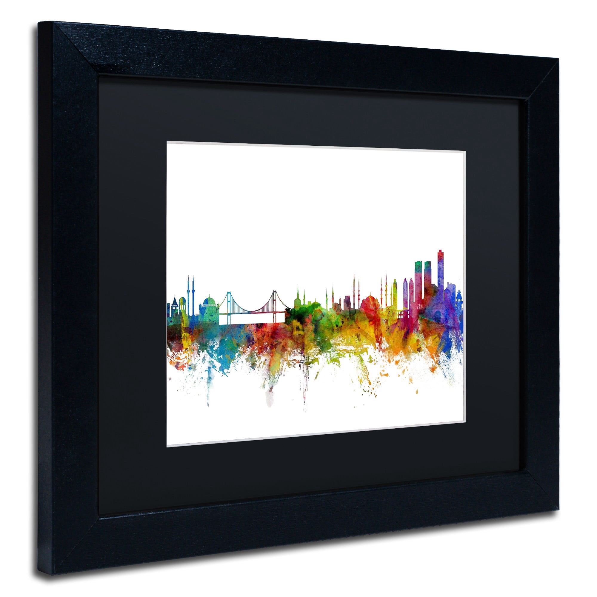 Trademark Fine Art "Istanbul Turkey Skyline II" Canvas Art by Michael Tompsett Black Matte, Black Frame