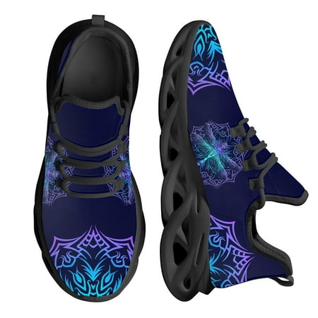 

Lightweight Lace-up Platform Shoes Dark Purple Mandala Dragonfly Printed Mesh Sneakers for Women Shock Absorption
