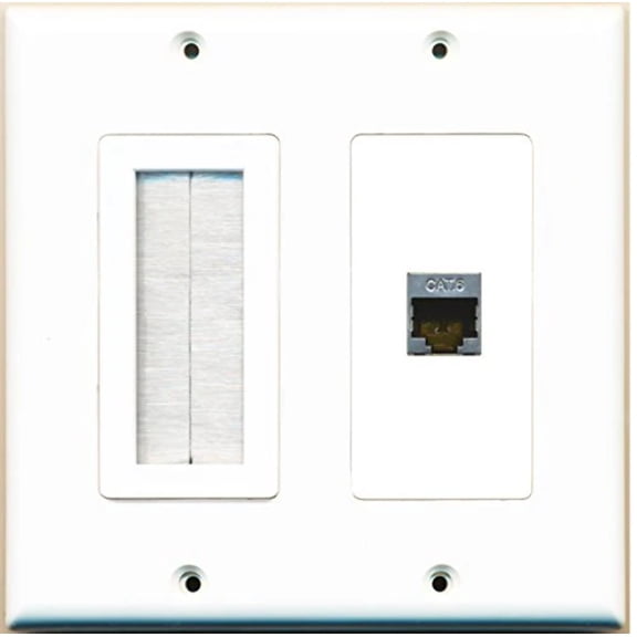 RiteAV (2 Gang Decorative Mesh-Brush Shielded Cat6 Wall Plate White