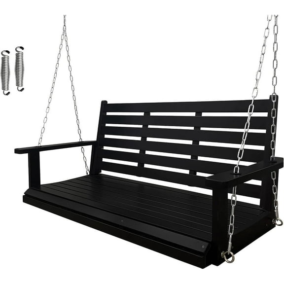 Innovaze 4.5 ft Wooden Porch Swing with Hanging Chains and 7mm Springs, Heavy Duty 800 LBS, Black