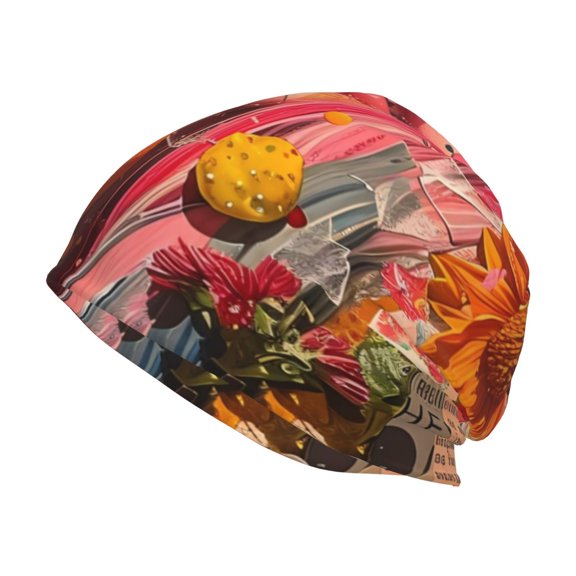Logiee Vibrant Floral Collage Portrait Print Unisex Knit Beanie for Men Women Winter Hat,Beanies Skull Caps