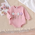 thumbnail image 2 of zuwimk Newborn Baby Girl Romper 3D Flower Fall Winter Clothes Striped Waffle Bubble Sweatshirt Cute Coming Home Outfit(3-6 Months,Pink), 2 of 5