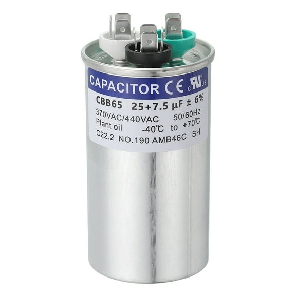 Uxcell CBB65 Capacitor, 25 7.5uF 370-440 VAC 50/60Hz Aluminium CBB65 Air Conditioner Motor Starting Round Capacitor for HVAC Systems, Air Conditioner, Heat Pump