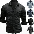 thumbnail image 5 of Men's Shirts2024, Mens Cotton Cowboy Denim Shirt Snap Button Up Long Sleeve Casual Slim Fit Western Denim Distressed Shirts, 5 of 5