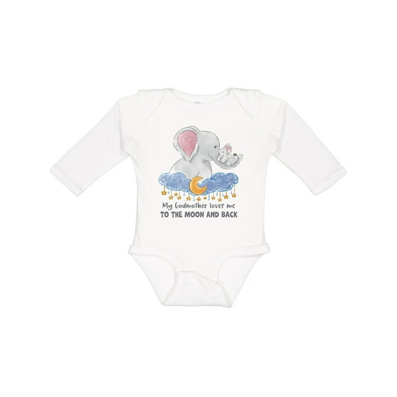 Inktastic My Godmother Loves Me to the Moon and Back Elephant Family Boys or Girls Long Sleeve Baby Bodysuit