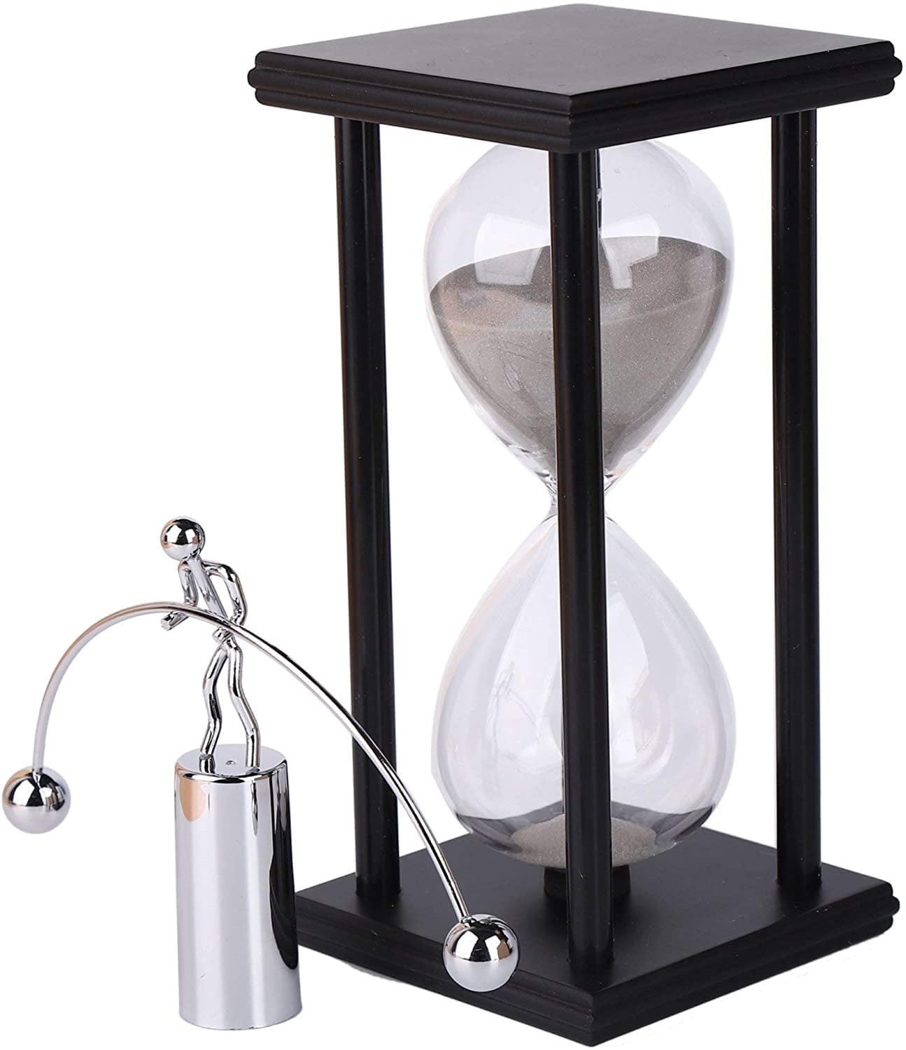 Premium Sanduhr Aus Walnussholz – 60 Minuten Timer, Weiß, Für Dekoration & Zeitmanagement