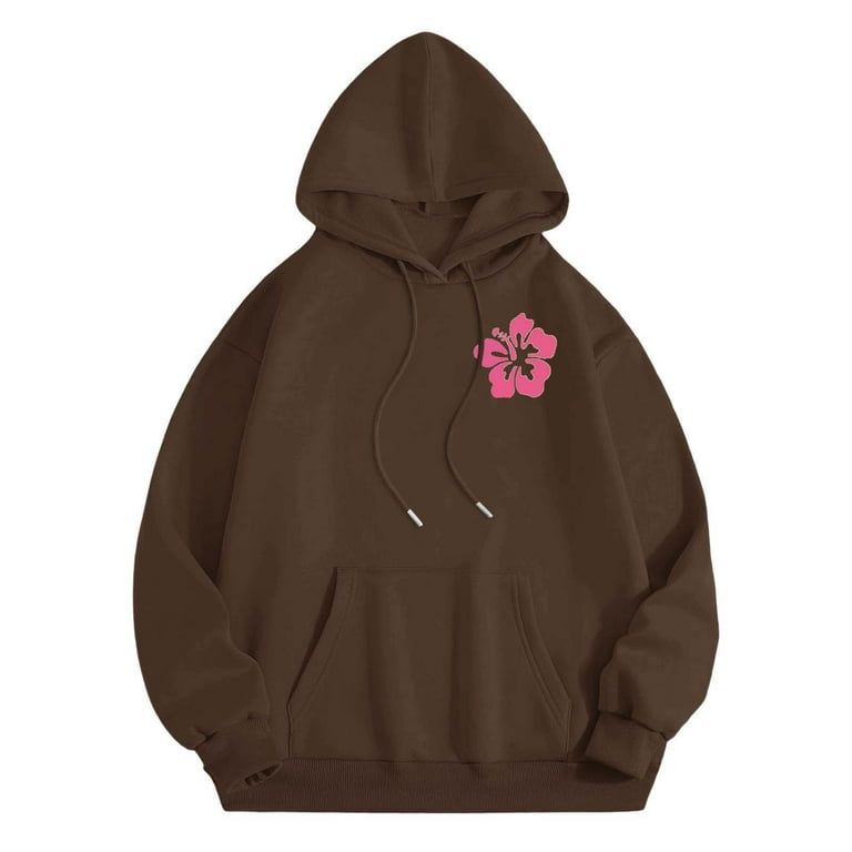 Japanese letter and floral print hoodie hotsell