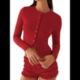 thumbnail image 1 of Blusas de Larga para Mujer, Cárdigan Ligero de Otoño, Camisetas para Salir, Blusas Acanaladas con Botones, Lindas y A Rojo L, 1 of 9