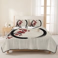 thumbnail image 3 of Quilts Queen Size Bedding Set, Cherry Blossom Lightweight Quilted Comforter, Asian Japanese Red Plum Flower Retro Beige Soft Reversible Bedspread Coverlet with Pillow Covers for All Season, 90" x 96", 3 of 9