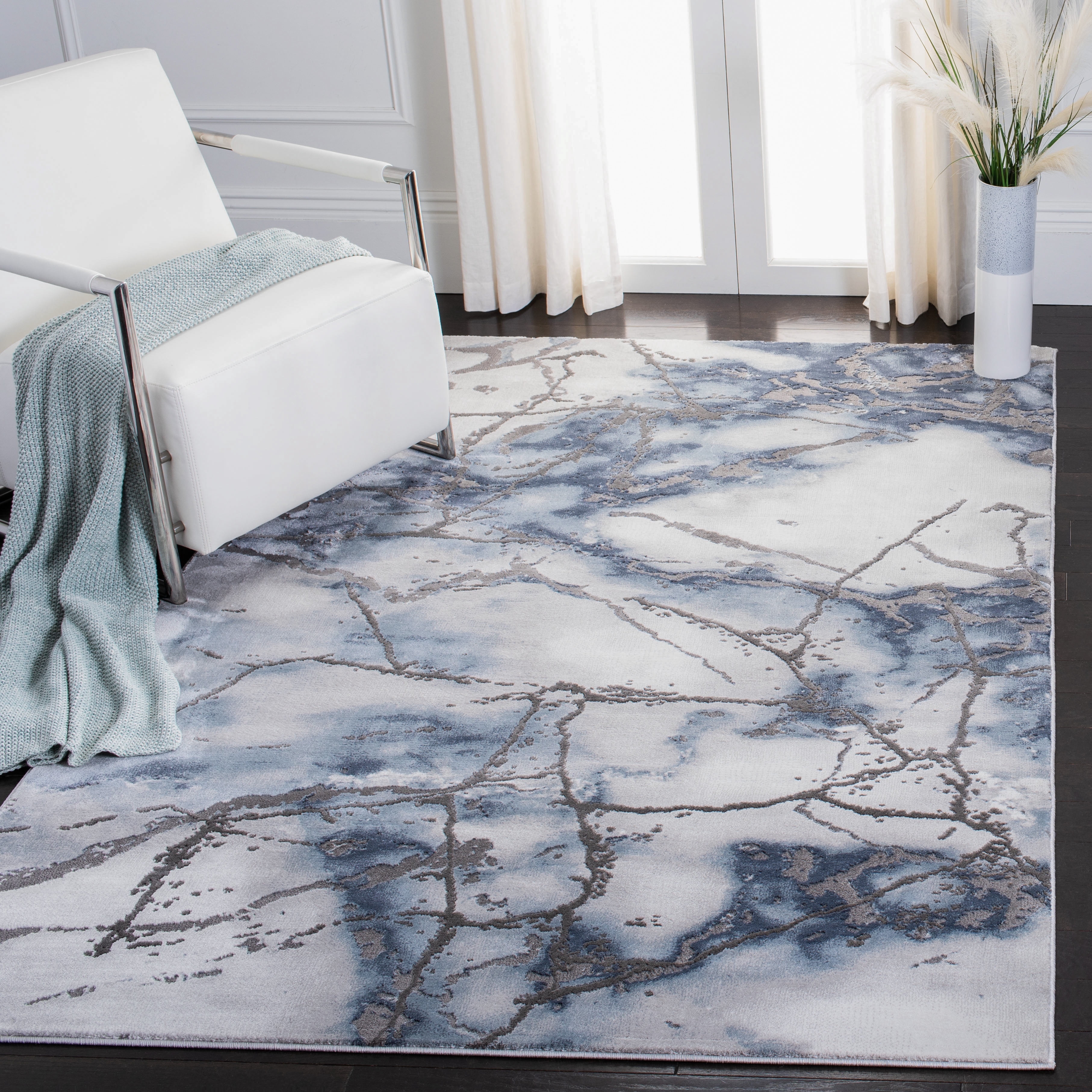SAFAVIEH Craft Paul Abstract Area Rug, Grey/Blue, 4' x 4' Square