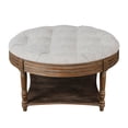 thumbnail image 6 of Noble House Large Round Tufted Ottoman Coffee Table with Wooden Storage Shelf, Waterproof Farmhouse Upholstered Footstool,Light Gray, 6 of 7