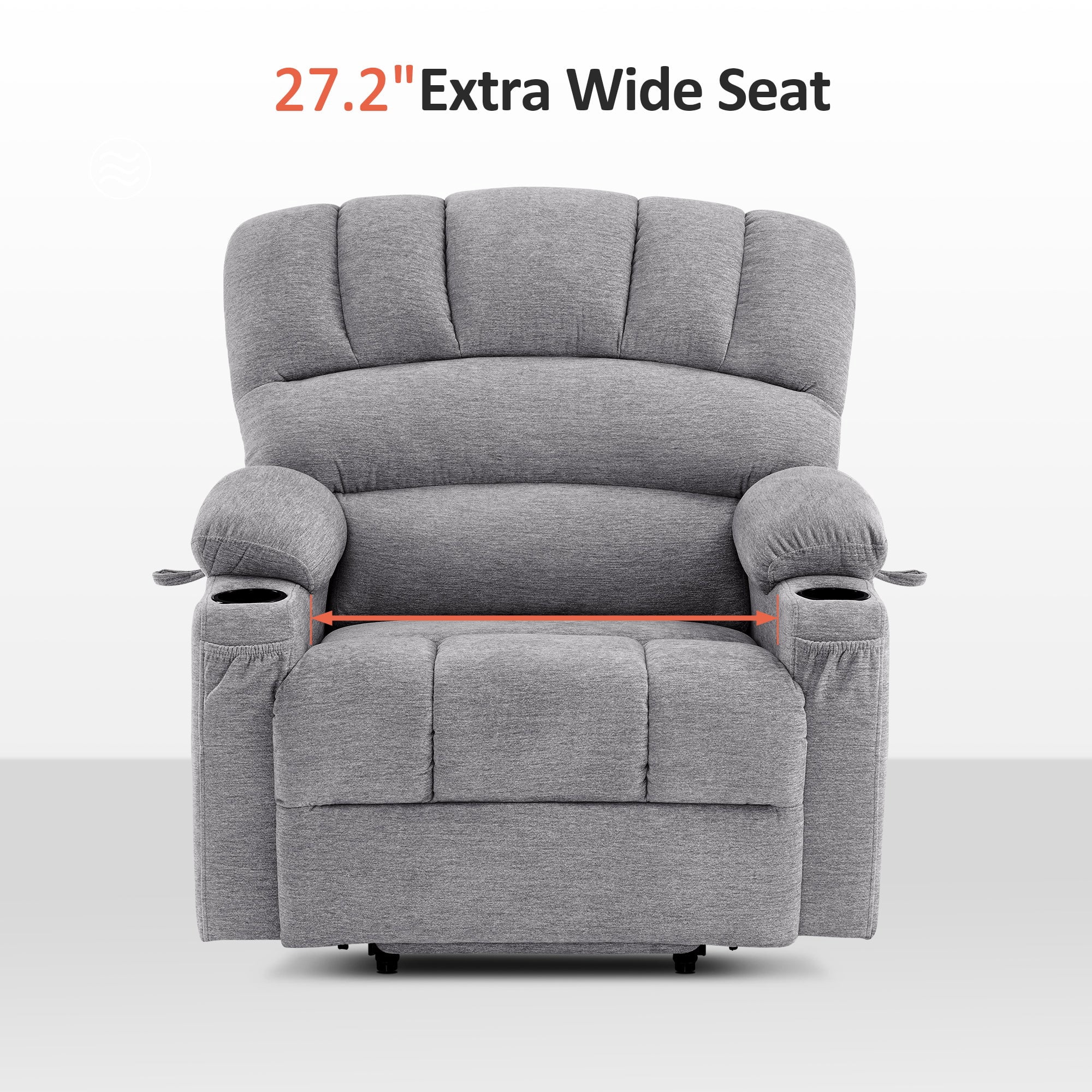 MCombo Oversized Power Lift Recliner Chair, 27.2'' Extra-Wide Seat, Fabric(Medium-Wide, Grey)