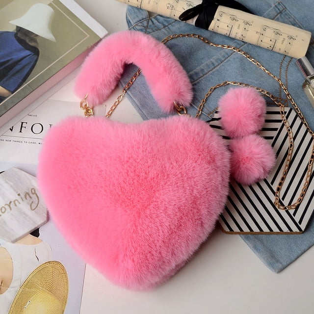 Bolso de mano de peluche, bolso portátil con forma de corazón de melocotón, bolso con cadena, bolso bandolera
