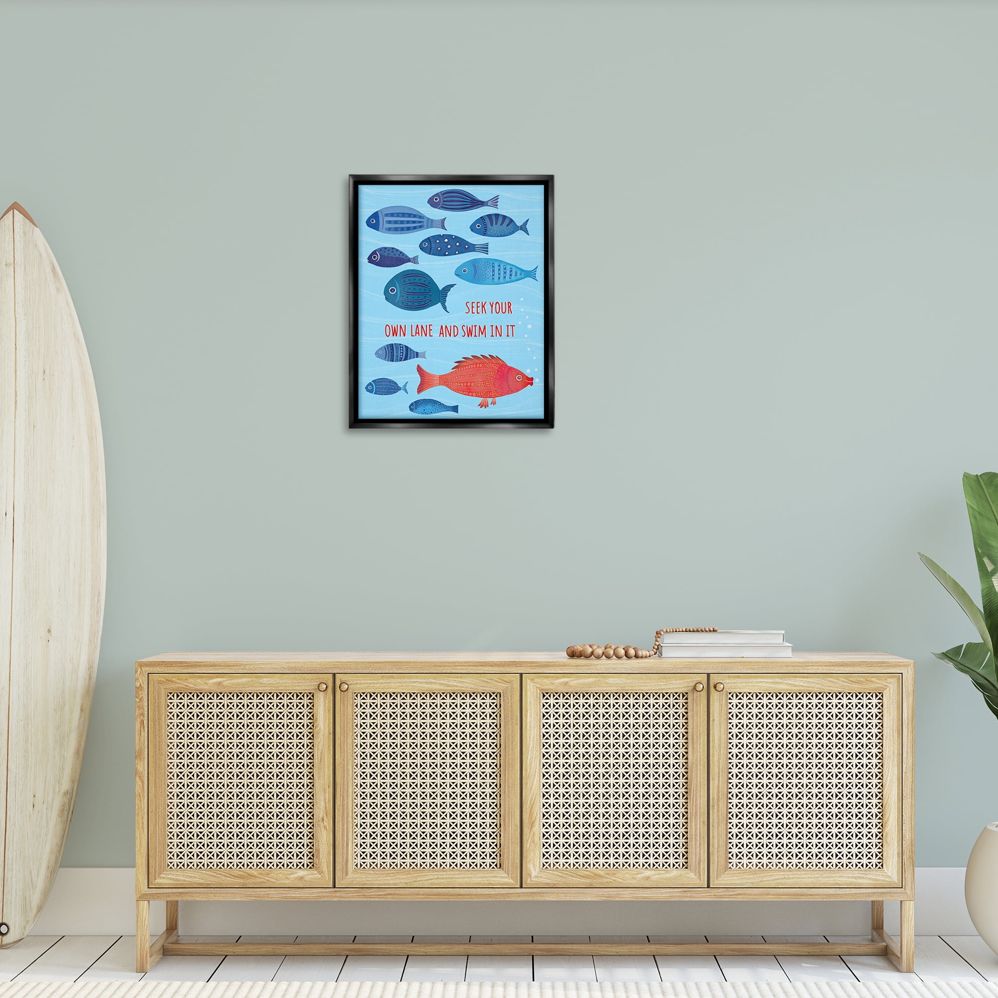 Stupell Industries Swim In Your Own Lane Nautical & Beach Painting Black Floater Framed Canvas Art Print Wall Art, 25 x 31