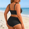 thumbnail image 3 of Lume Wear Women Plus Size High Waisted Bikini Ribbed Two Piece Swimsuit Tummy Control Bathing Suit V-neck 2026 Swimwear XXXXL&Black#01, 3 of 4