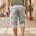 thumbnail image 6 of Tbopshirt Mens Capri Pants Cargo Pants for Men Fashion Casual High Waisted Walking with Button Solid Pockets Pants 3/4 Length Pant,M-3XL, 6 of 9
