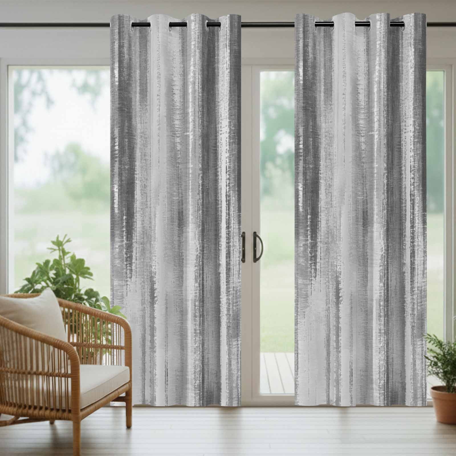 Grey Paint Outdoor Curtains for Patio, Modern Abstract Dark Grey Stripes Sunshade Privacy Drapes Grommet Waterproof Outside Curtains for Porch/Cabana/Balcony 54"x 95", 2 Panel