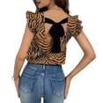 thumbnail image 2 of SOMER Women's Tops Crew Neck Print Ruffle Sleeve T-Shirt for Women Trendy 2025 Casual Tie Shirt Top, 2 of 6