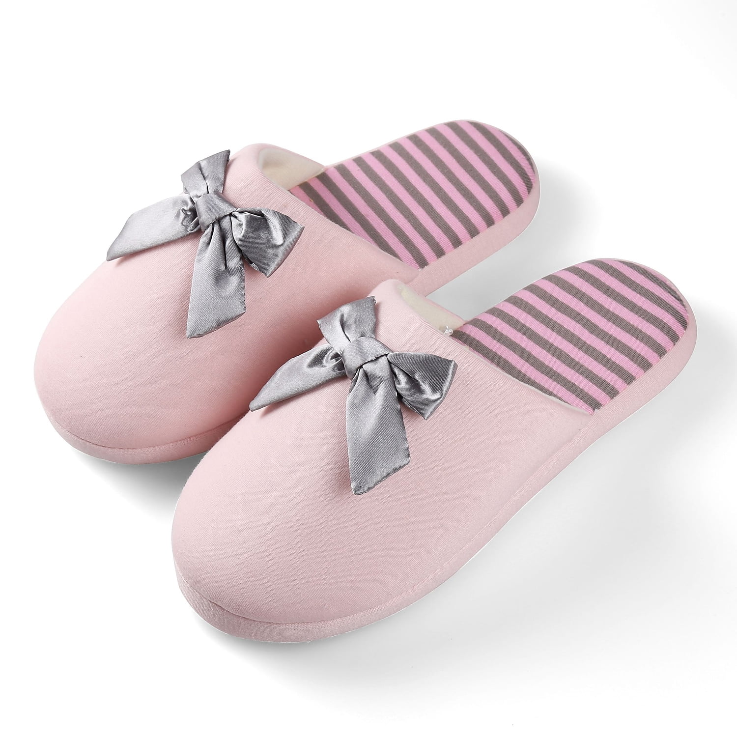 AERUSI Women's Waffle Stripes and Bow Indoor Slippers